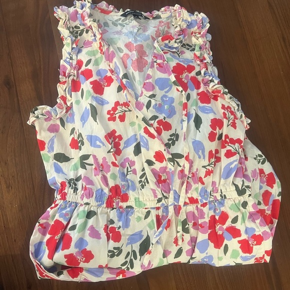 MAGGY LONDON Midi Floral Dress Ruffle Side Pocket Stretchable Waist Multicolor - Picture 4 of 8